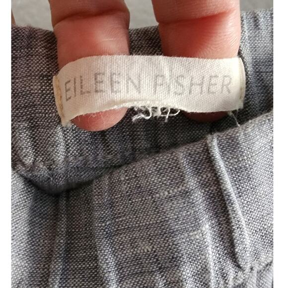 Eileen Fisher Organic Linen Wide Tapered Leg Pull-On Ankle Pants Gray Chambray - Picture 3 of 6